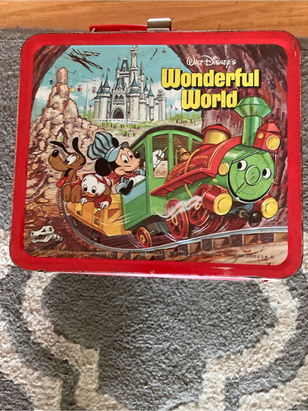 Disney Wonderful World Red and Green Kids Lunchbox with Train Artwork